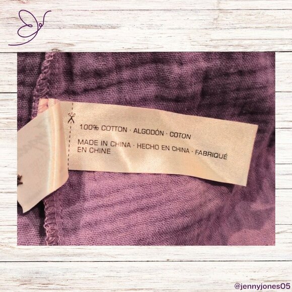 Purple Square Neck Button Front Crinkle Gauze Top-Size Large-NWT - Picture 6 of 7